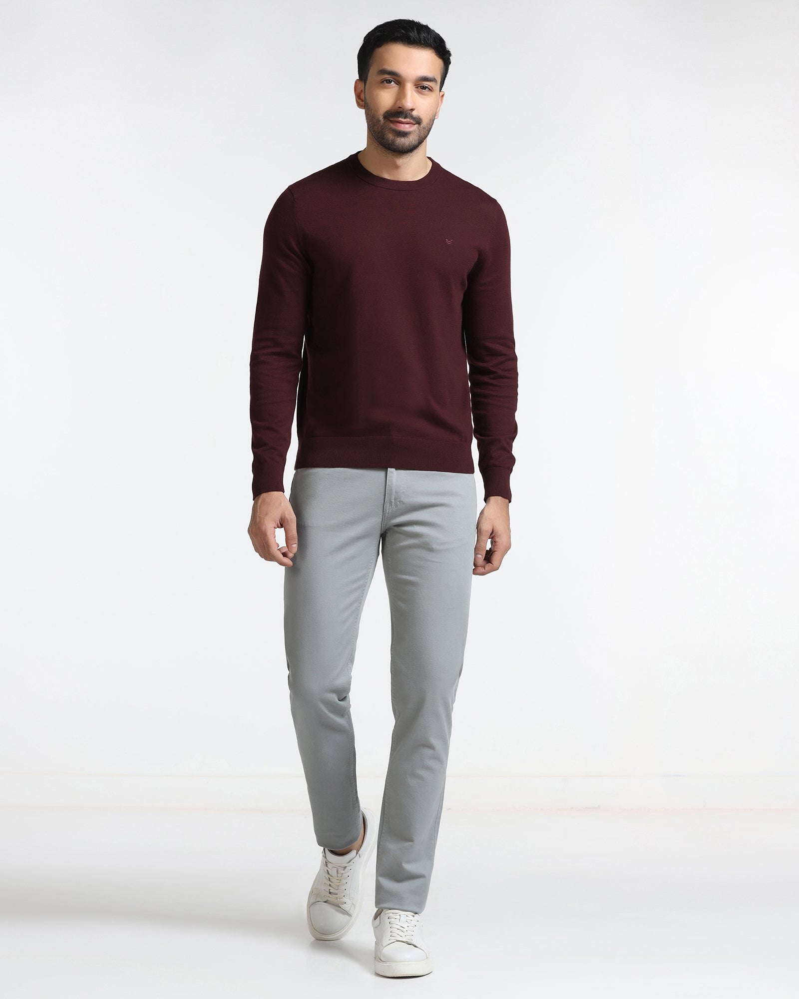 Cherry Lacquer Crew Neck Solid Sweater - Mario