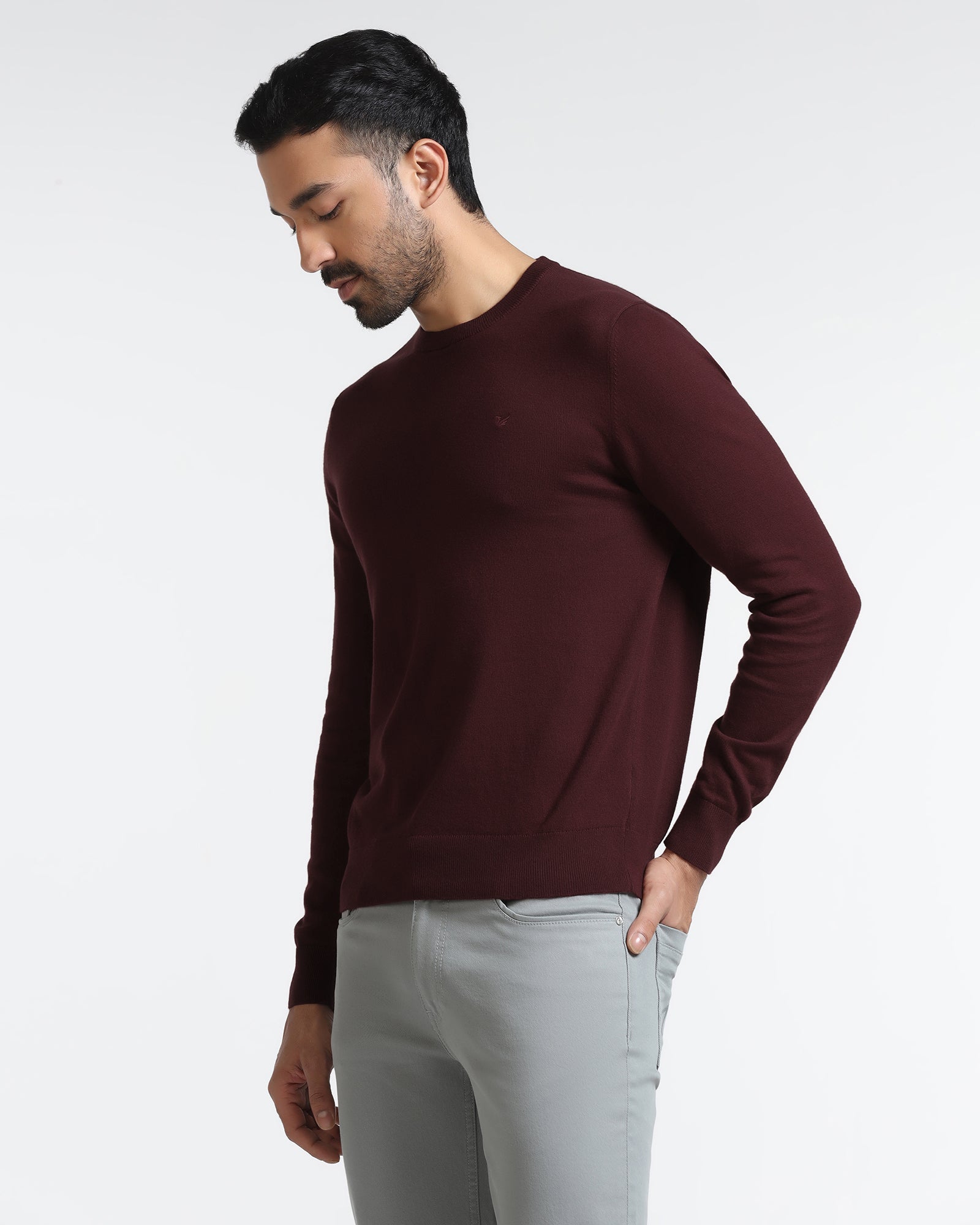 Cherry Lacquer Crew Neck Solid Sweater - Mario