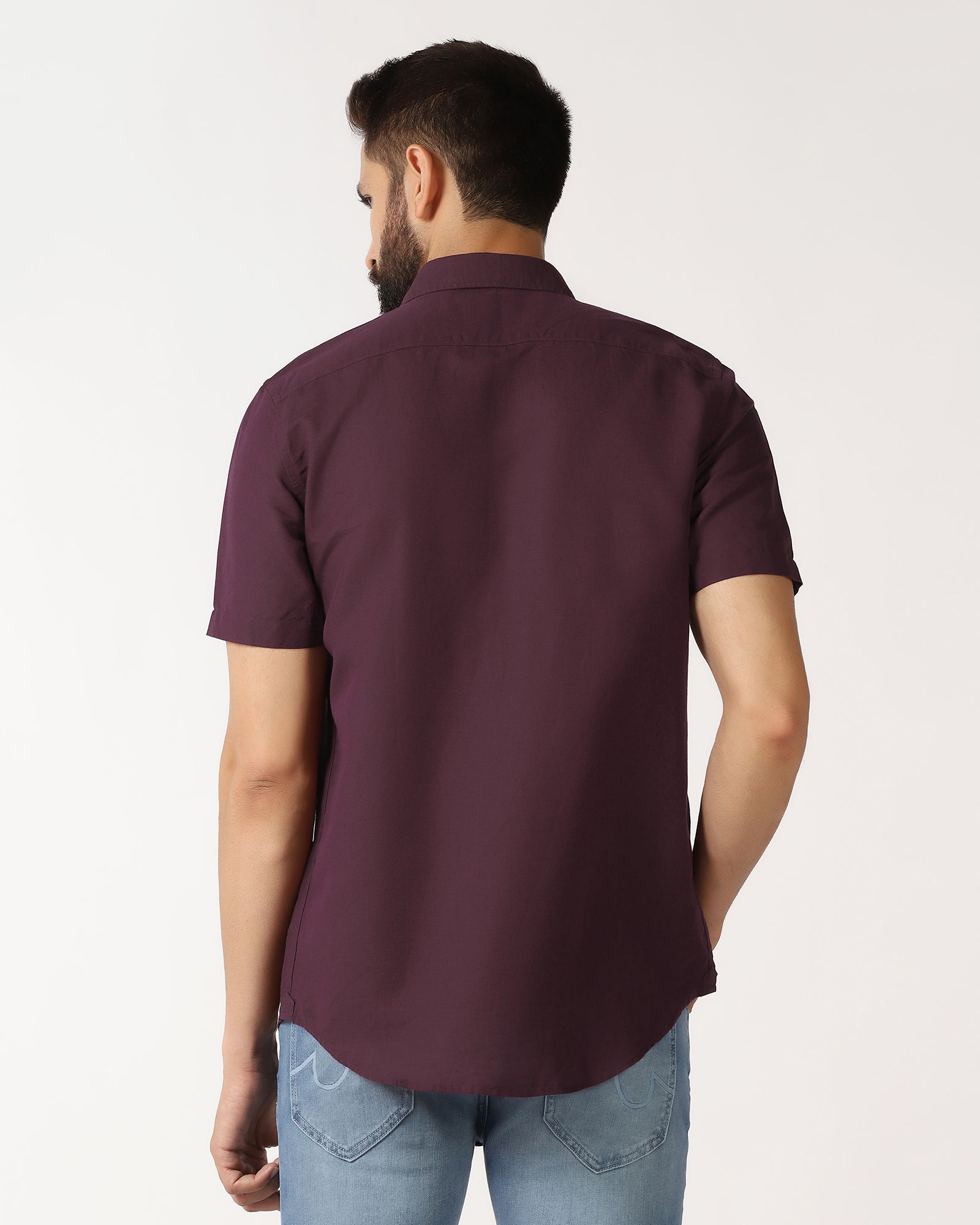 Cherry Lacquer Half Sleeve Linen Solid Shirt - Salmon