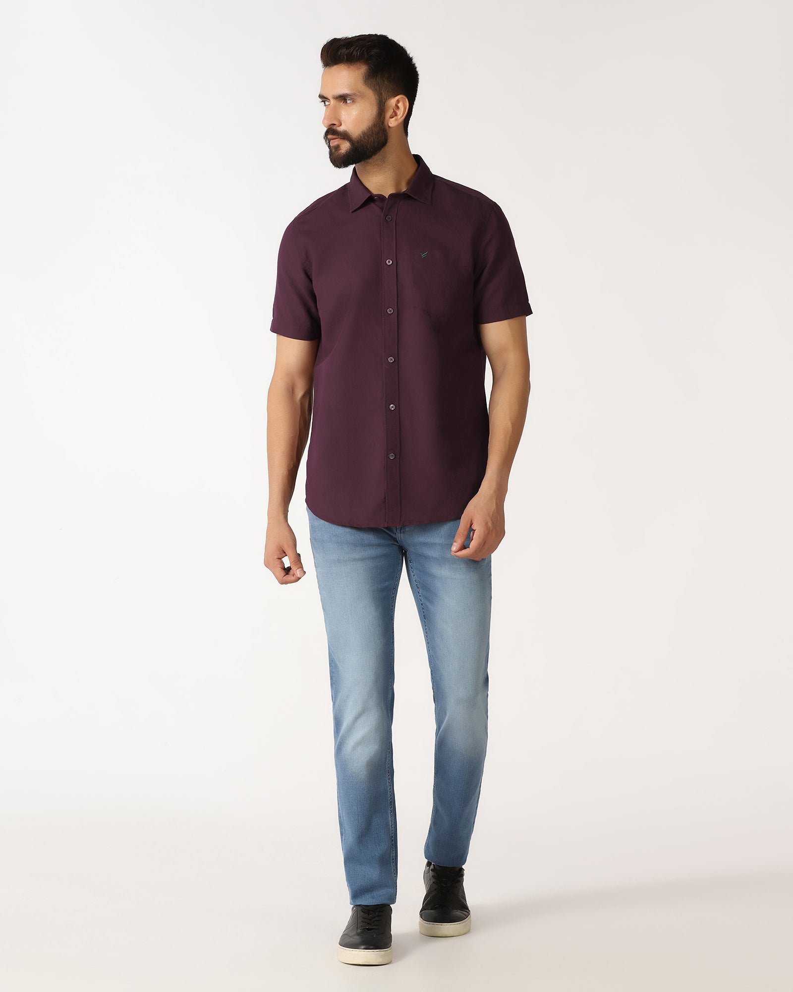 Cherry Lacquer Half Sleeve Linen Solid Shirt - Salmon