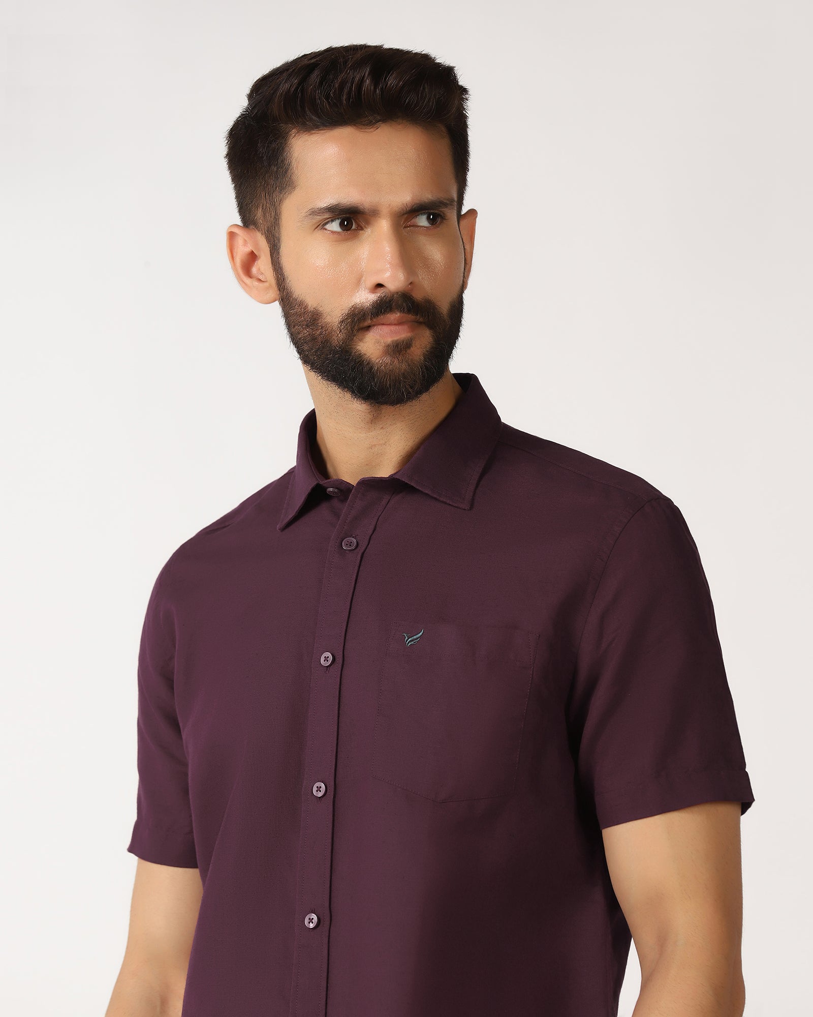 Cherry Lacquer Half Sleeve Linen Solid Shirt - Salmon