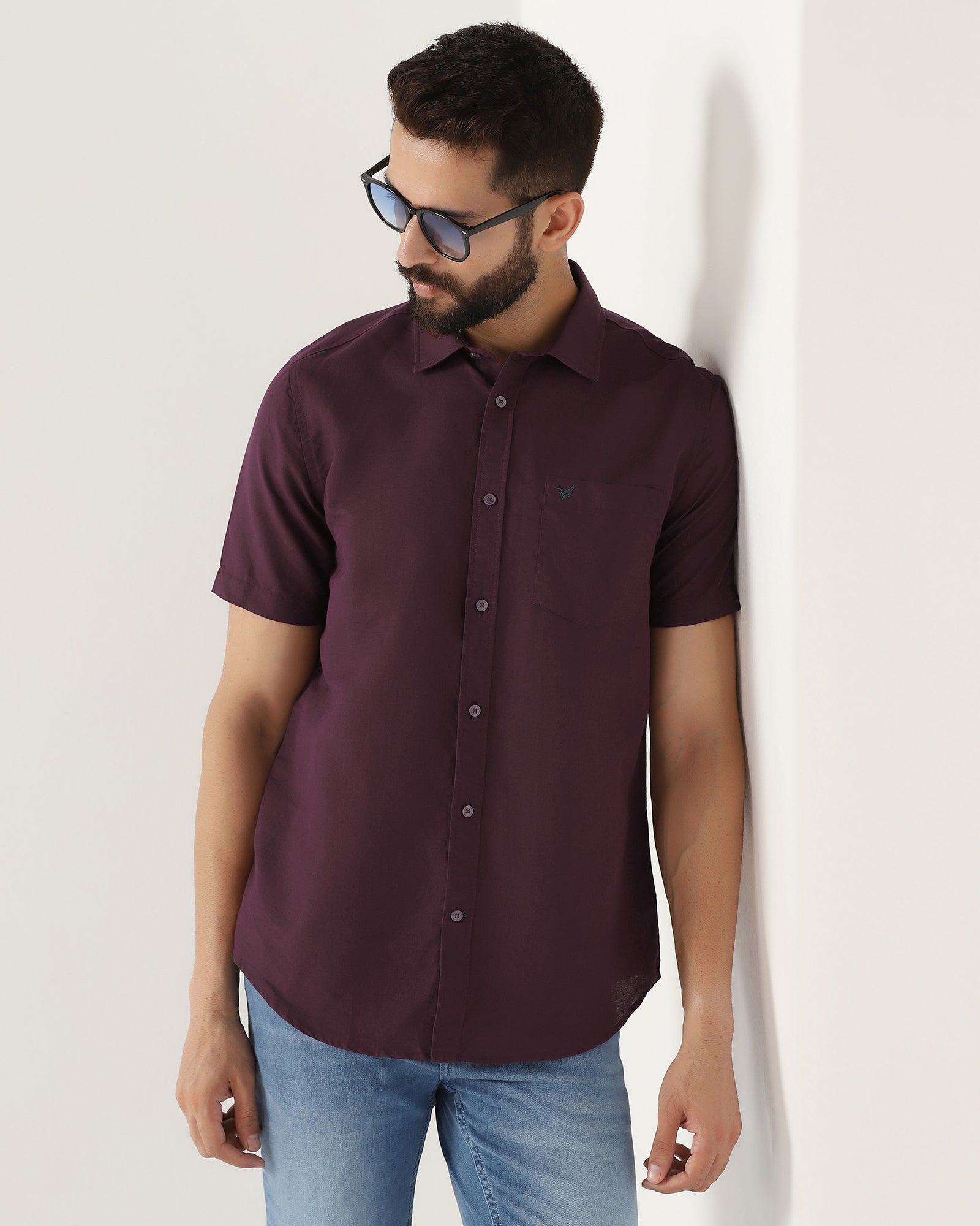 Cherry Lacquer Half Sleeve Linen Solid Shirt - Salmon