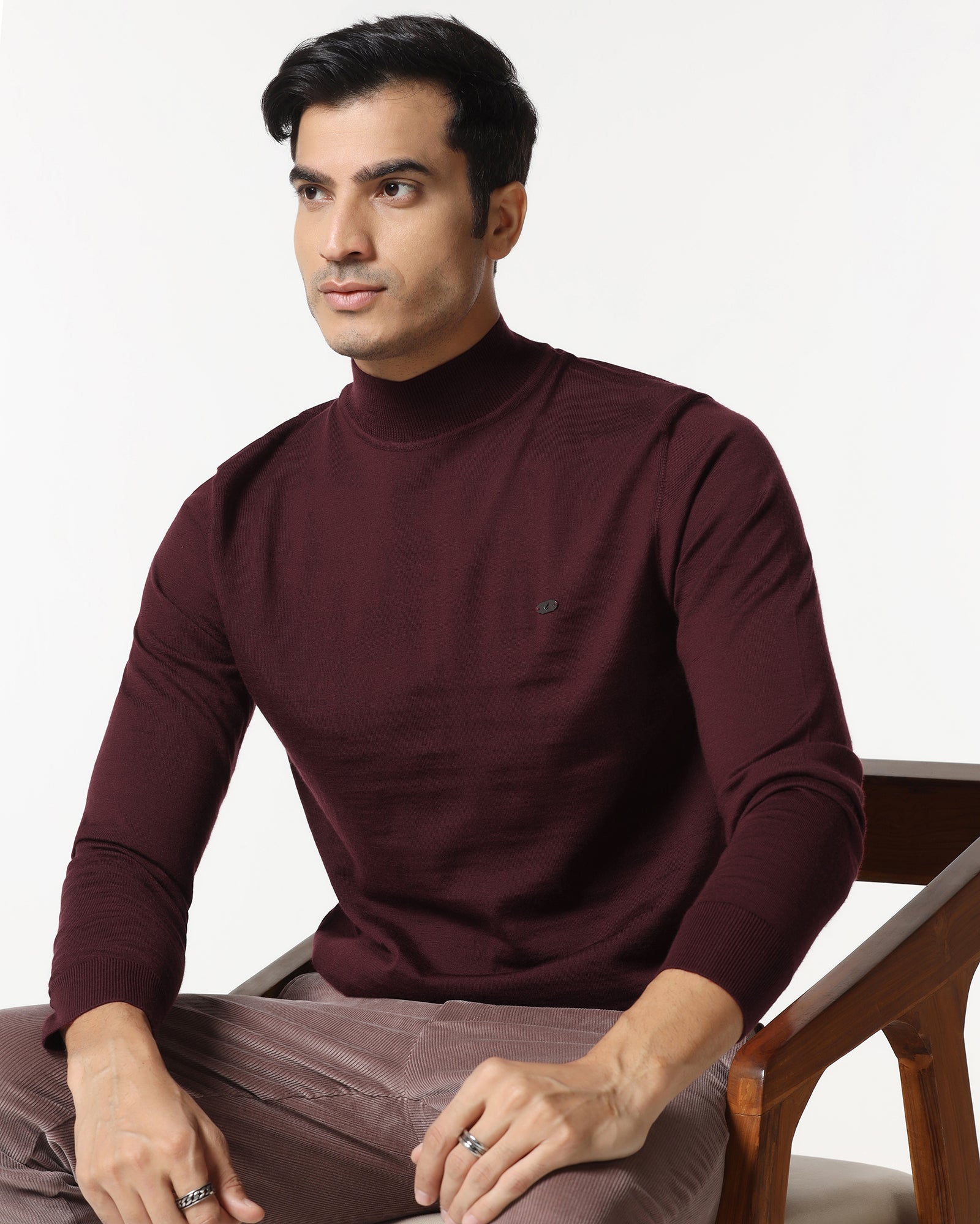 Cherry Lacquer High Neck Solid Sweater - Jester