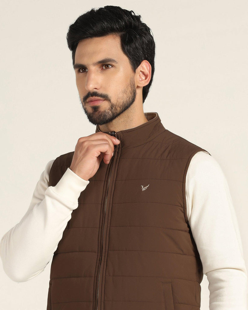 Reversible Chocolate Brown Solid Zipper Jacket - Pietro