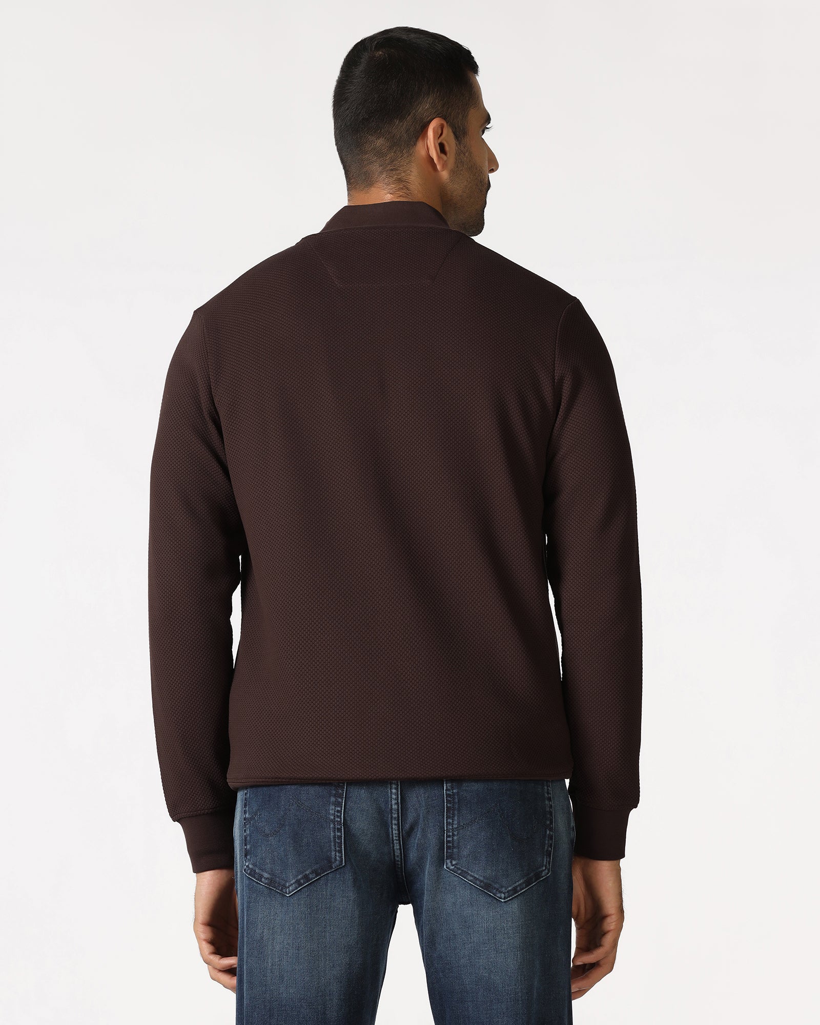 Chocolate Sauce Bomber Neck Textured Sweatshirt - Triumph