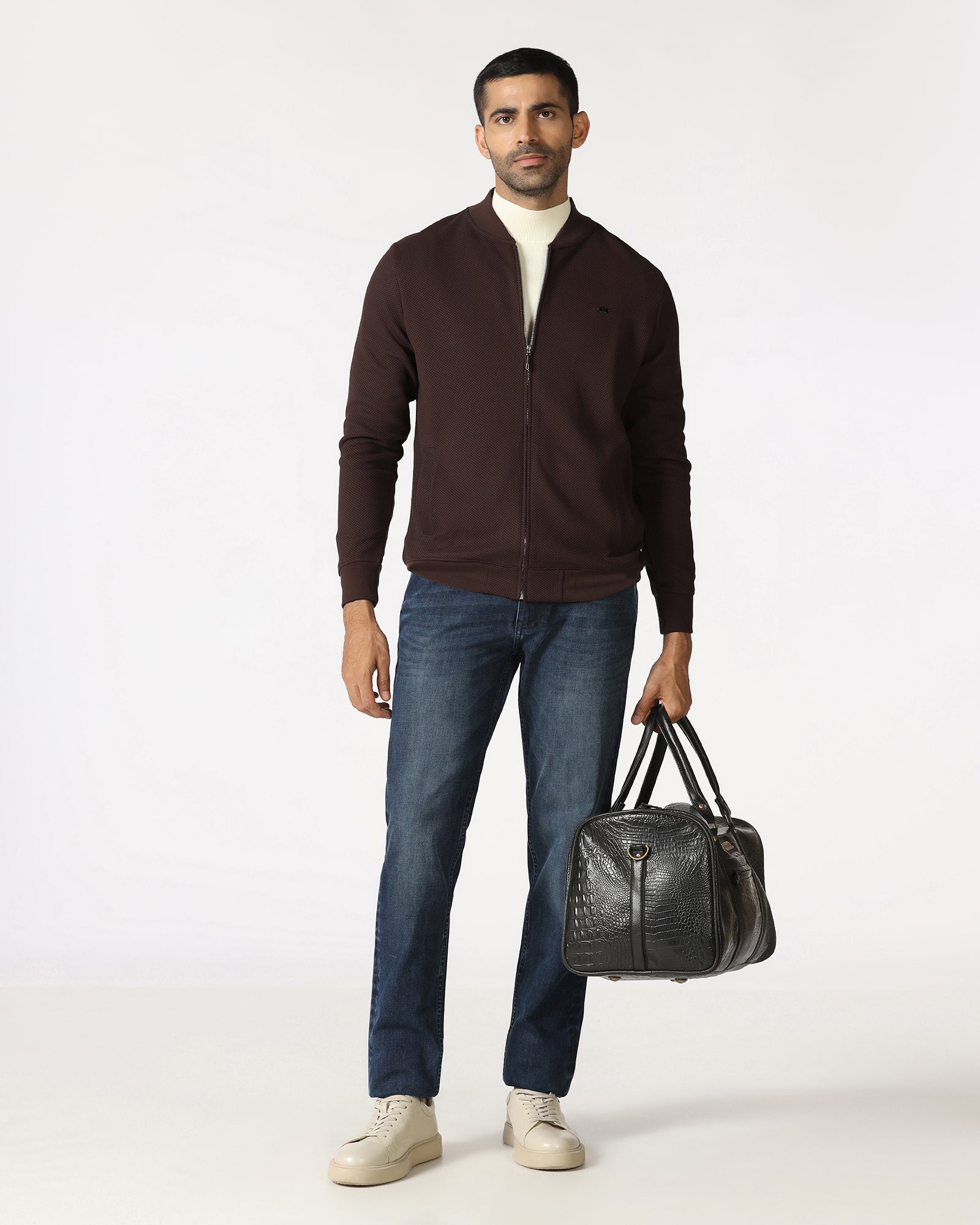 Chocolate Sauce Bomber Neck Textured Sweatshirt - Triumph