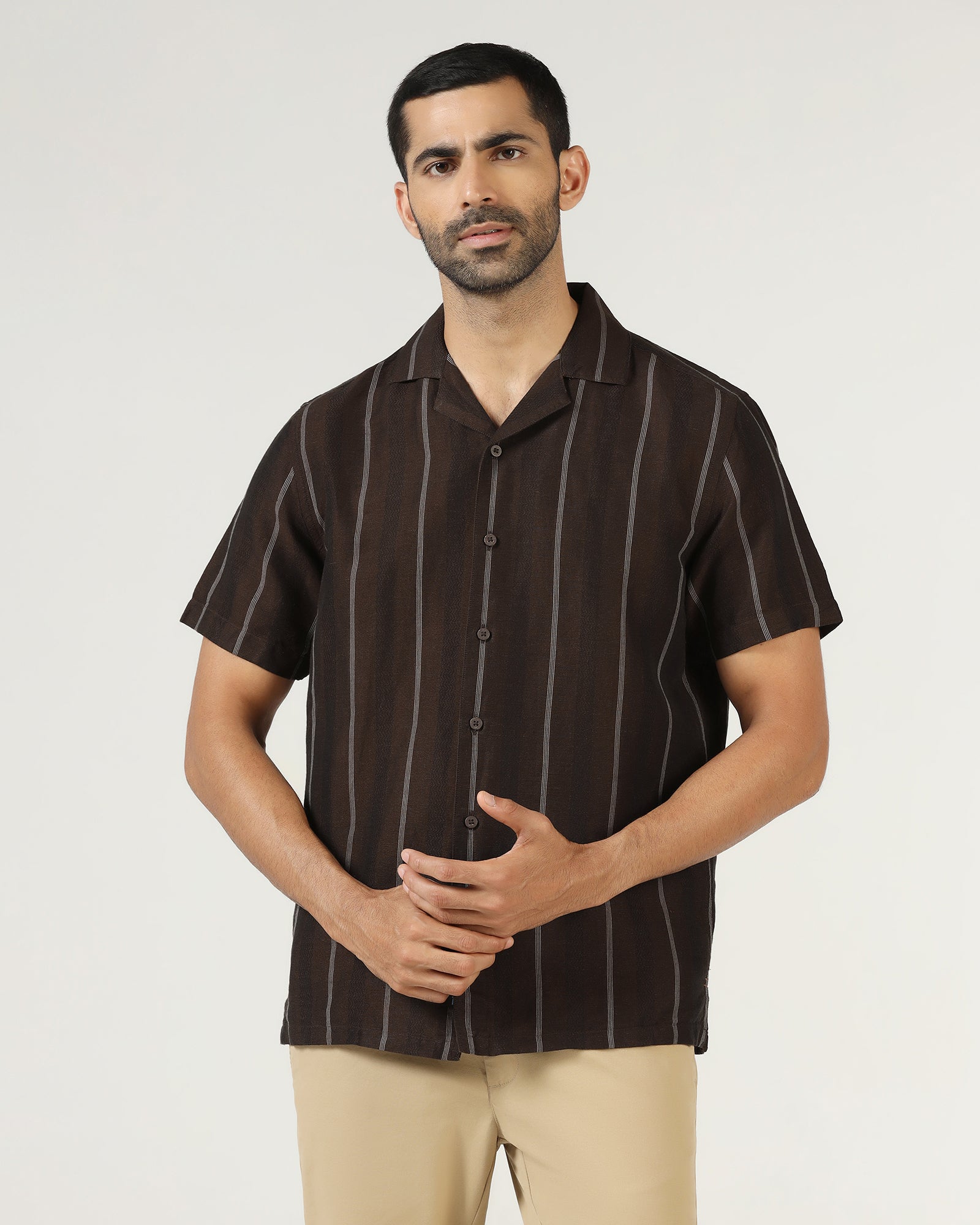 Chocolate Sauce Half Sleeve Linen Stripe Shirt - Ramiro