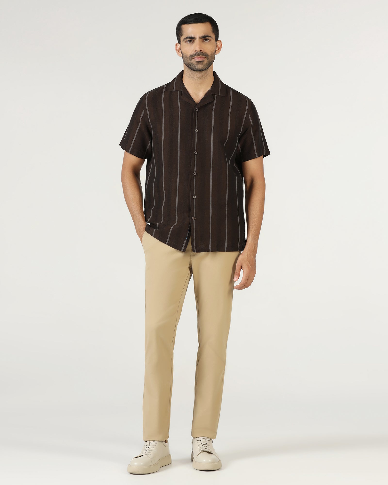 Chocolate Sauce Half Sleeve Linen Stripe Shirt - Ramiro