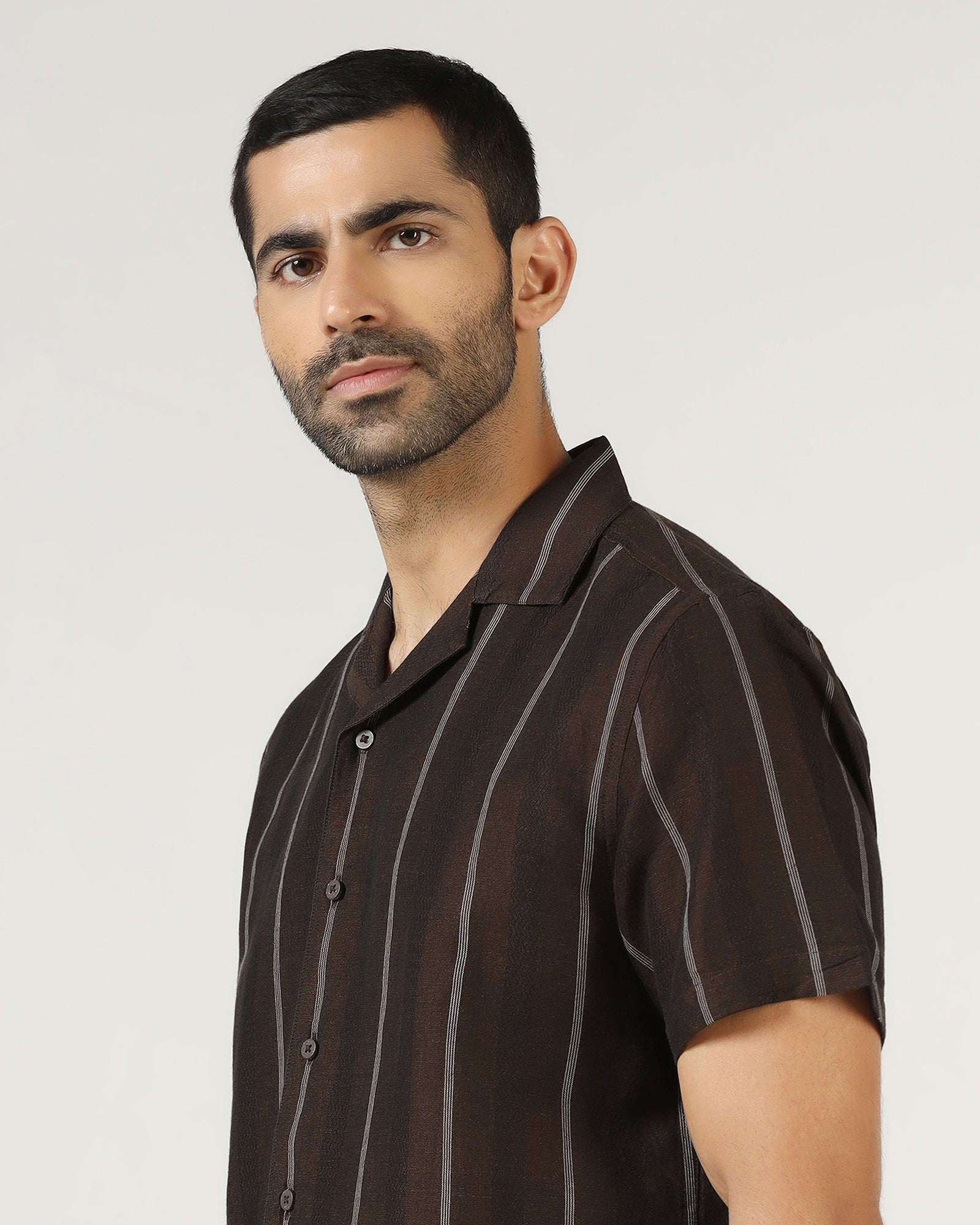 Chocolate Sauce Half Sleeve Linen Stripe Shirt - Ramiro