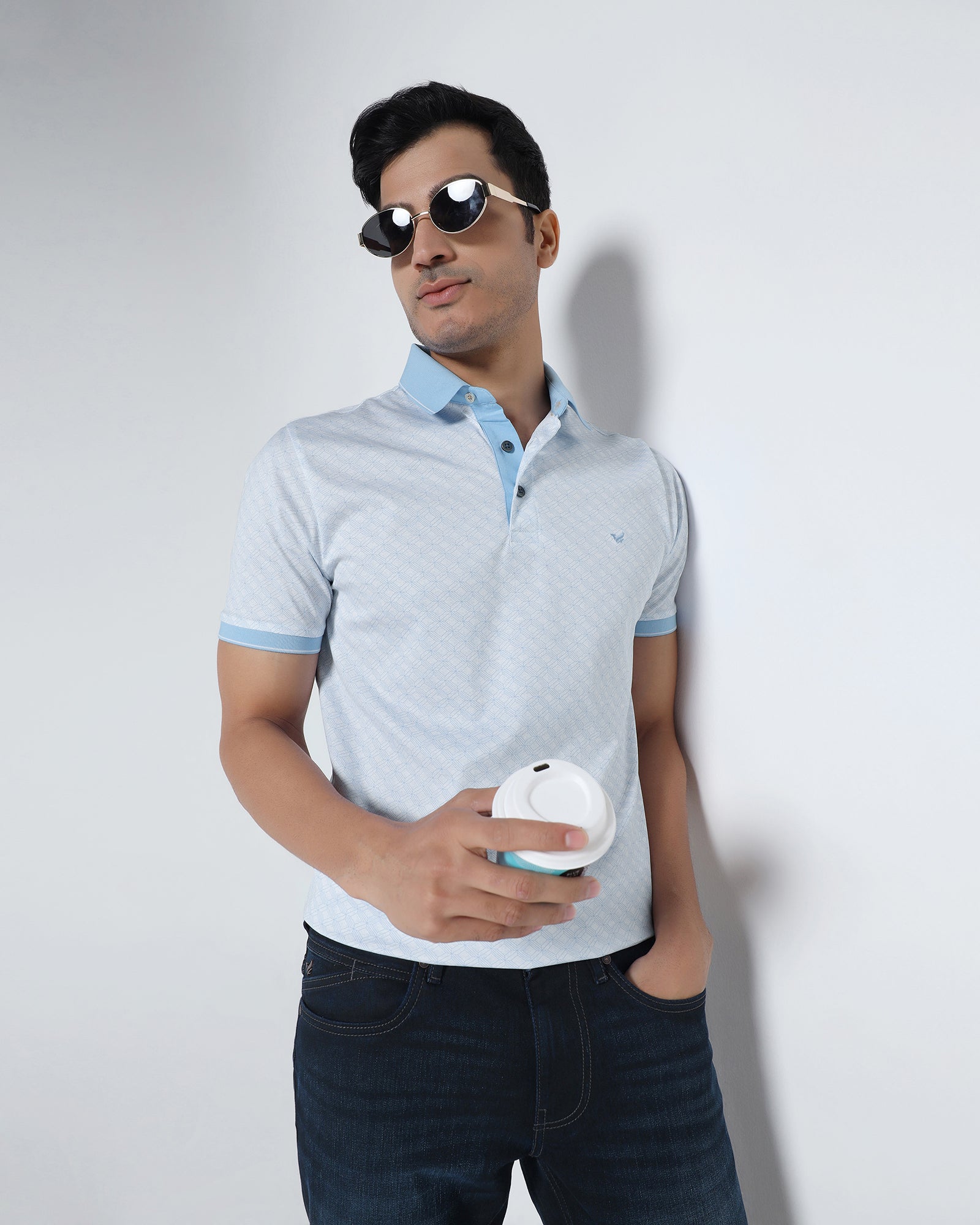 Cool Blue Printed Polo - Cross