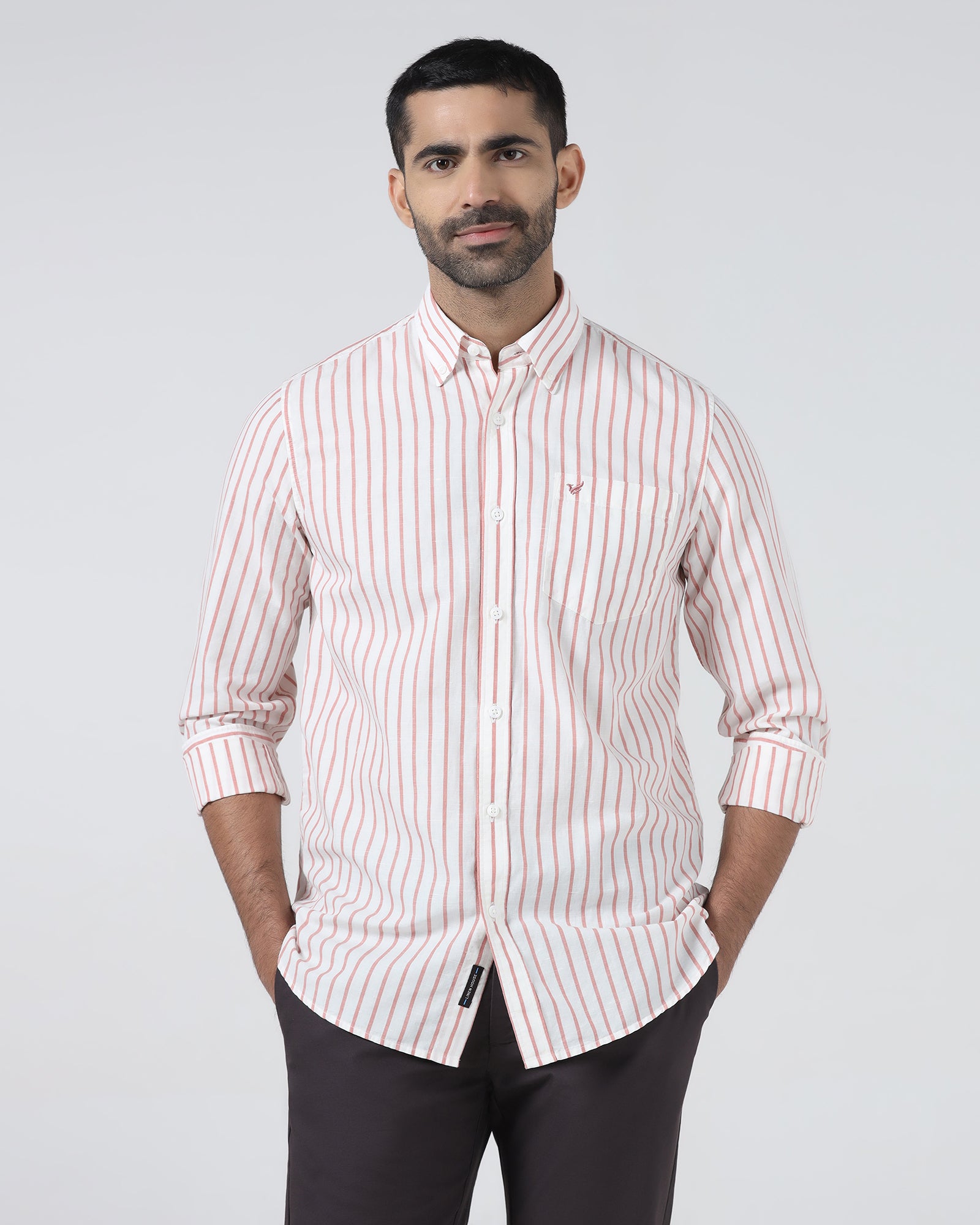 Coral Linen Stripe Shirt - Marzel