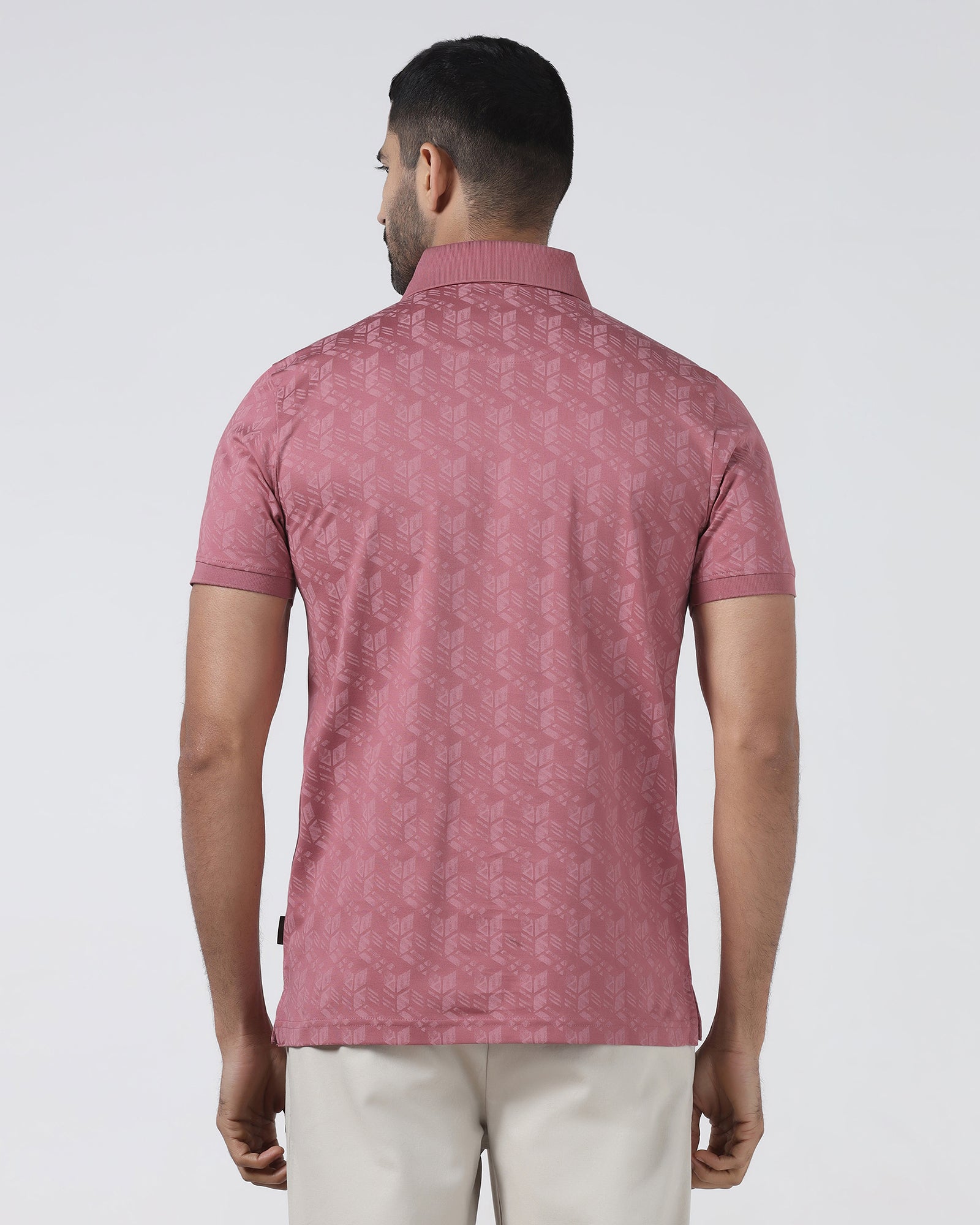 Coral Pink Printed Polo - Live
