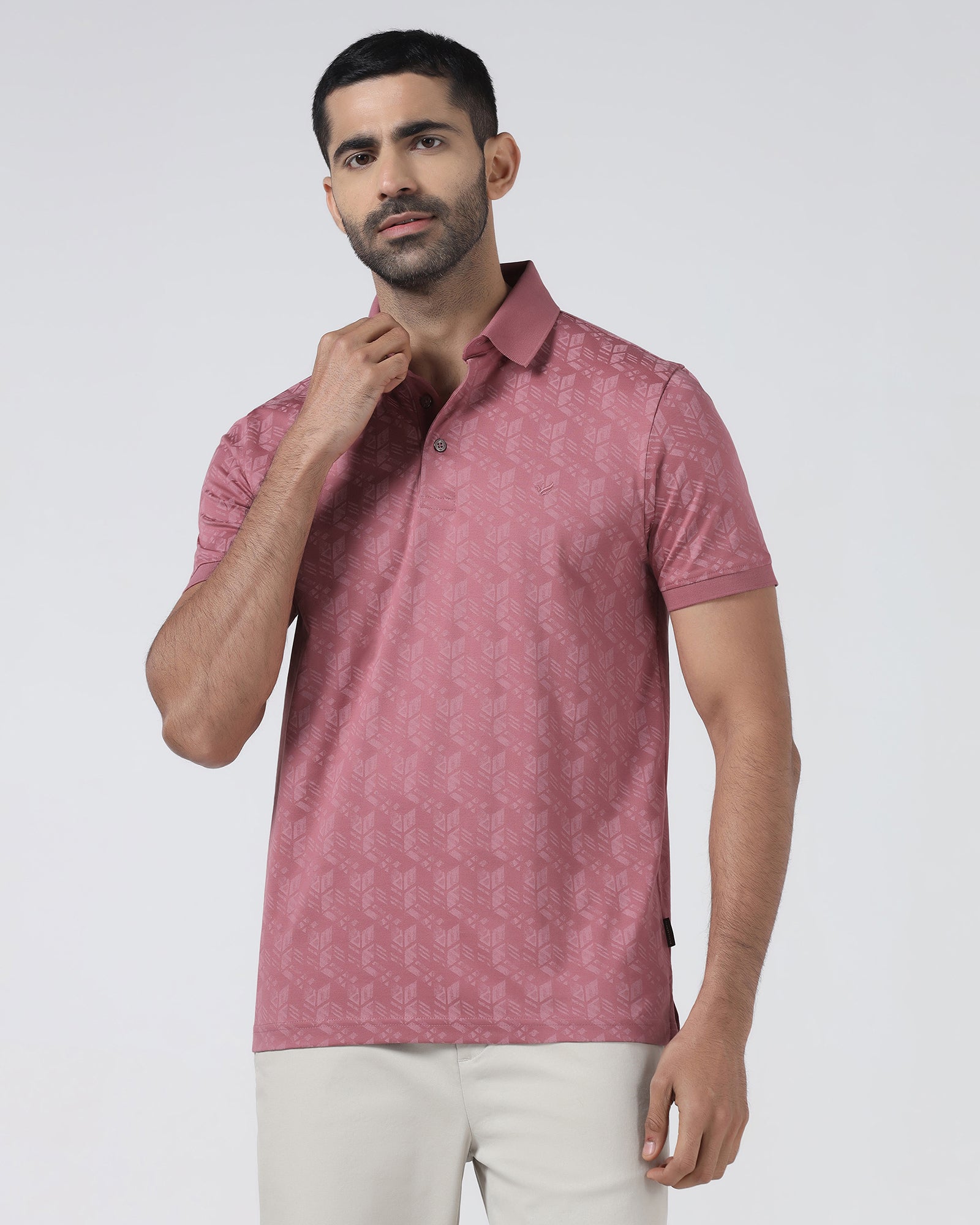 Coral Pink Printed Polo - Live