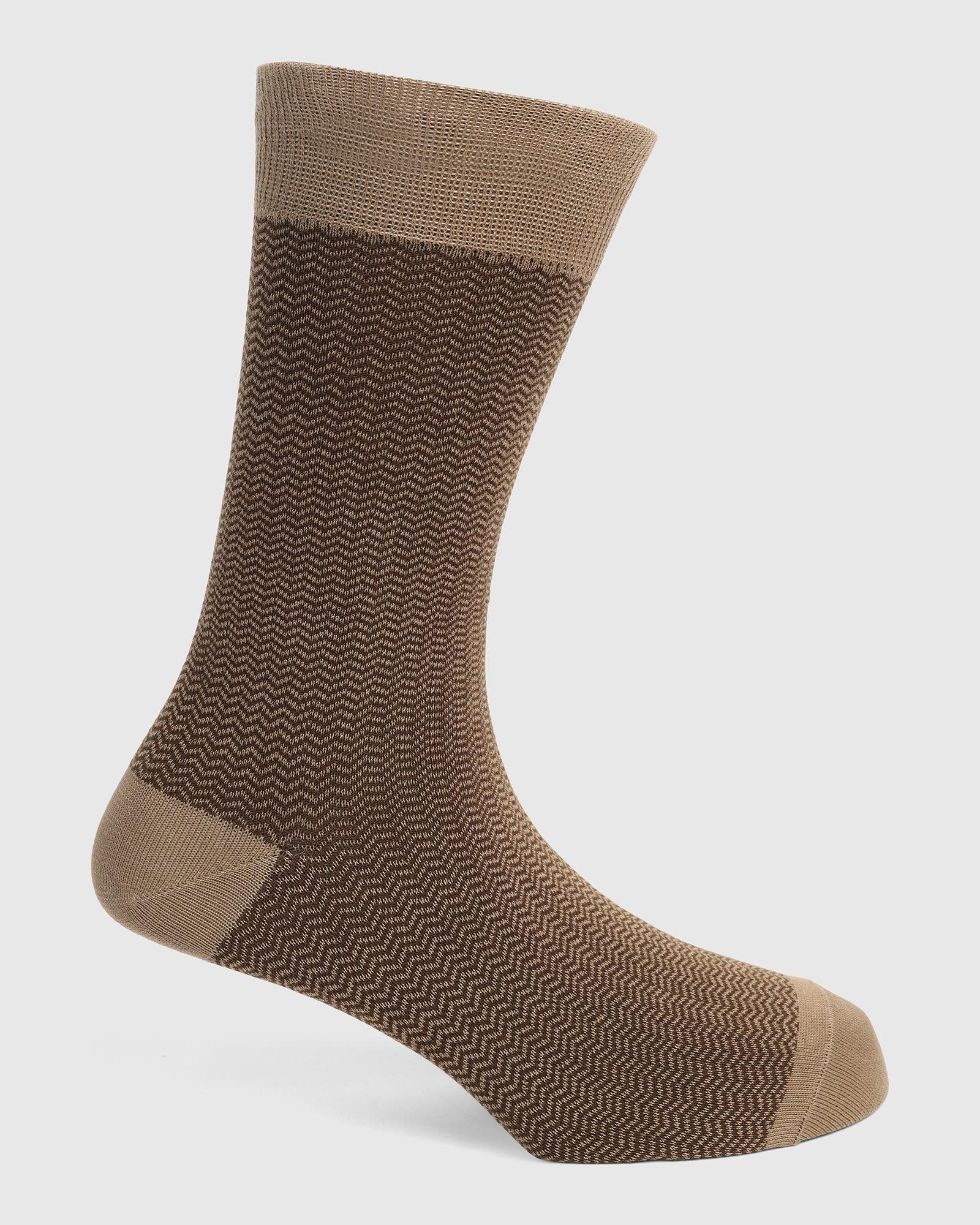 Cotton Beige Printed Socks - Tusken