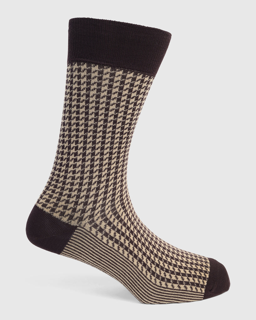 Cotton Brown Printed Socks - Tesla