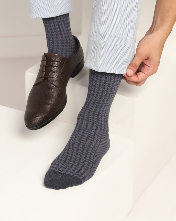 Cotton Dark Grey Printed Socks - Tesla