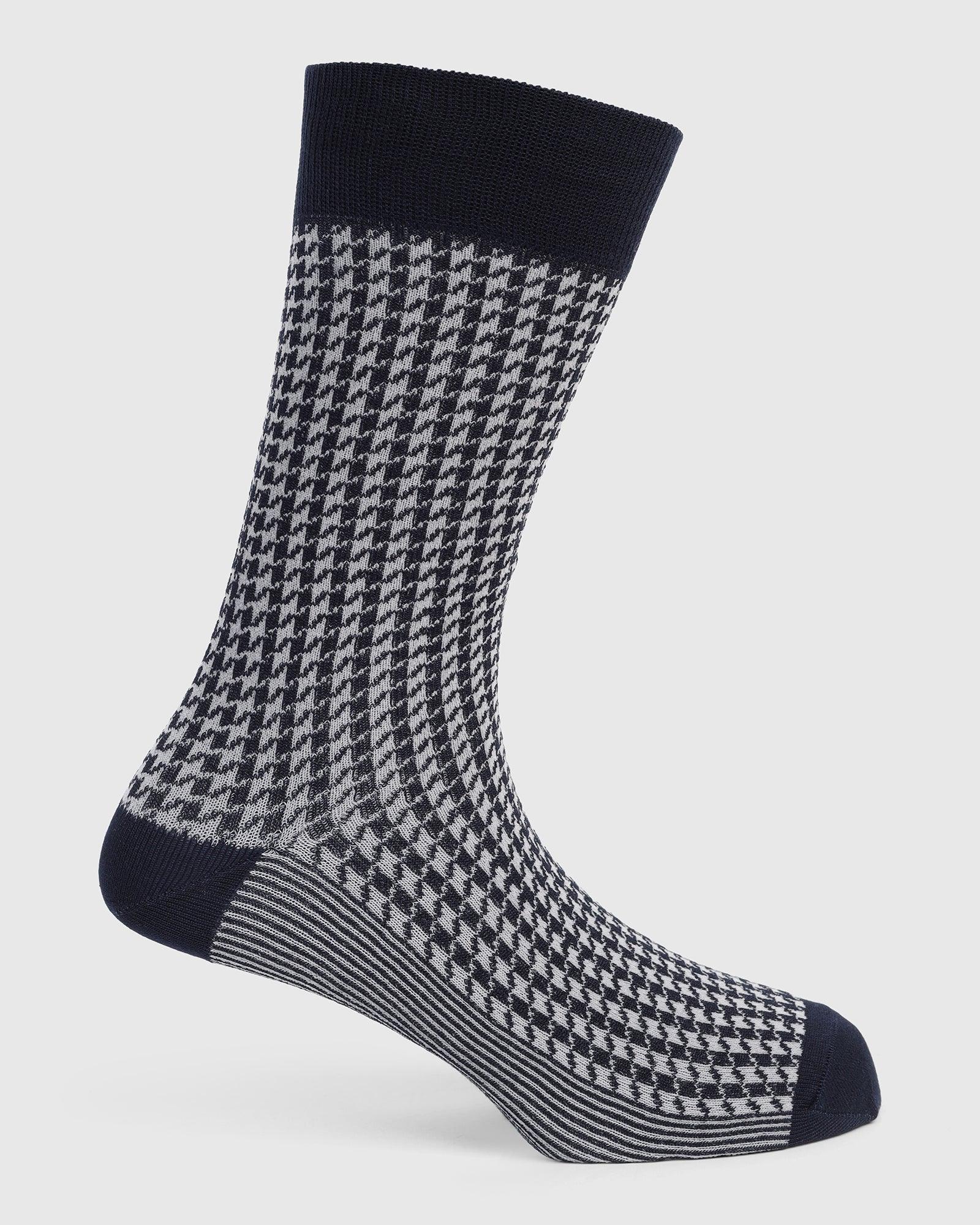 Cotton Dark Navy Printed Socks - Tesla