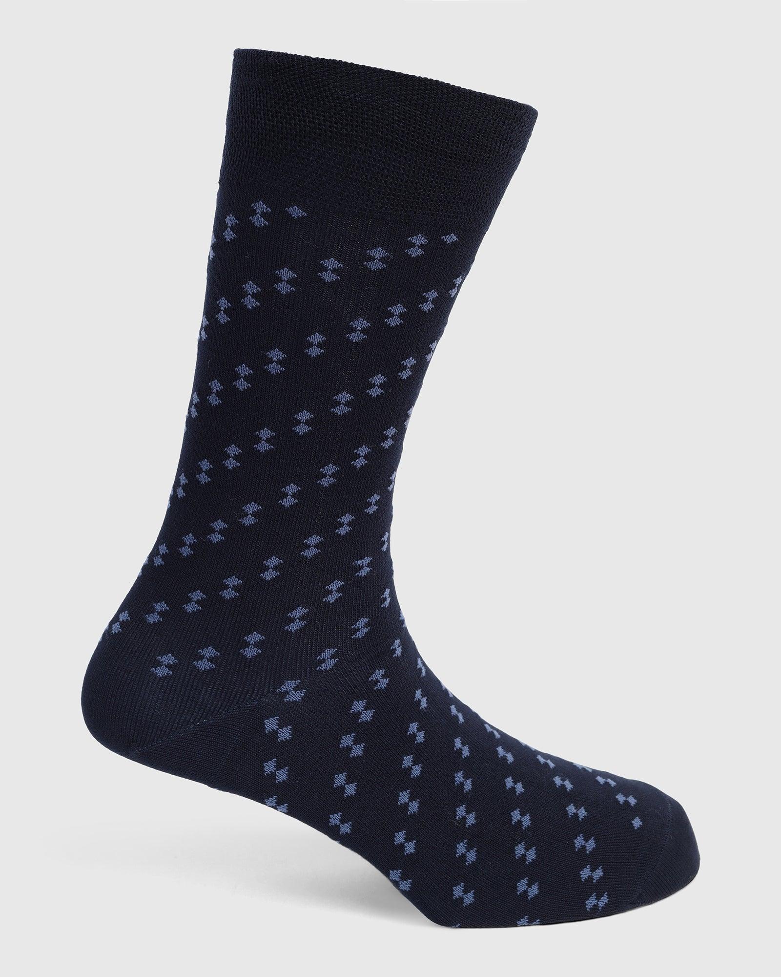 Cotton Dark Navy Printed Socks - Toyo