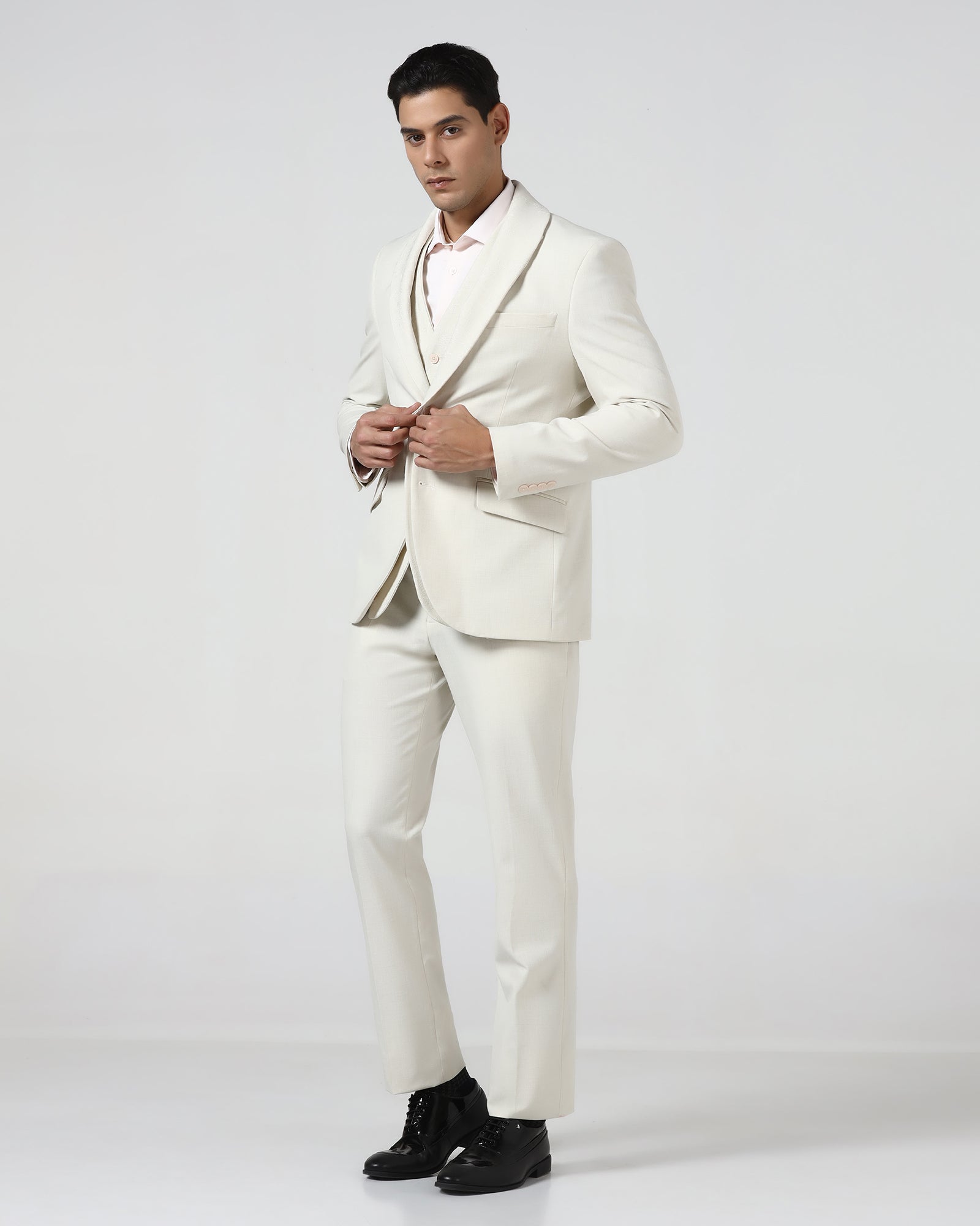 Cream Three Piece Solid Suit - Embro