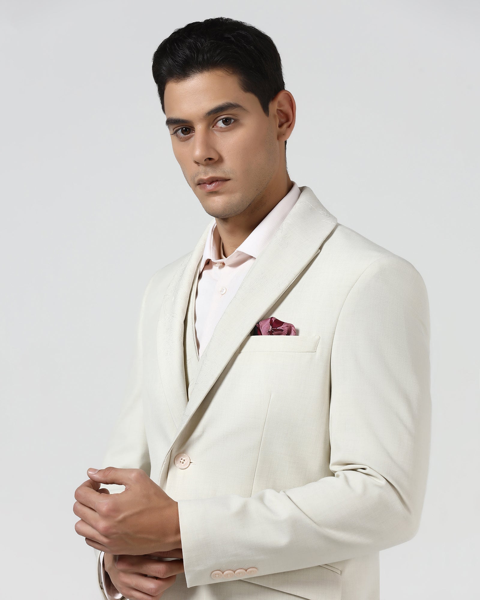 Cream Three Piece Solid Suit - Embro