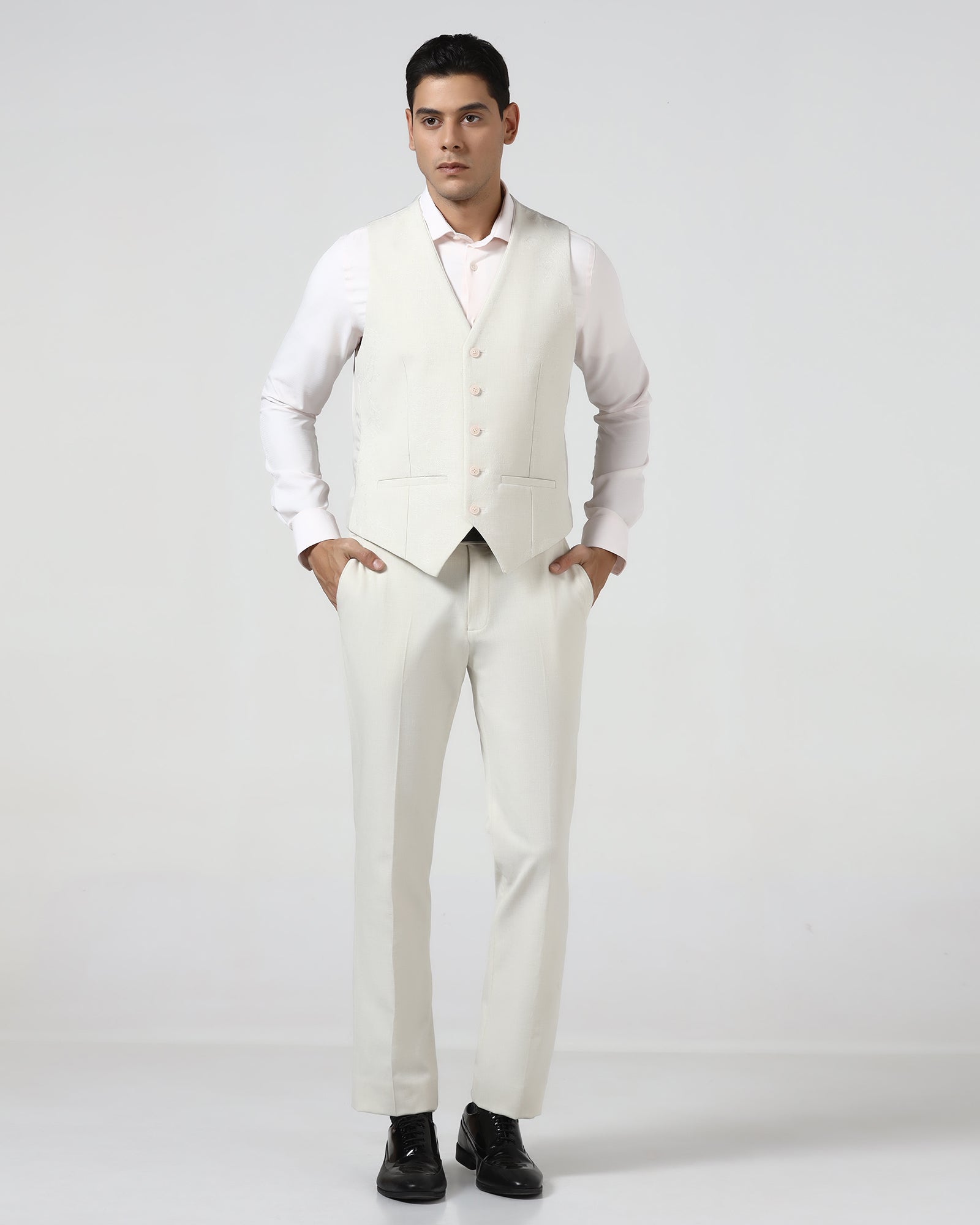 Cream Three Piece Solid Suit - Embro