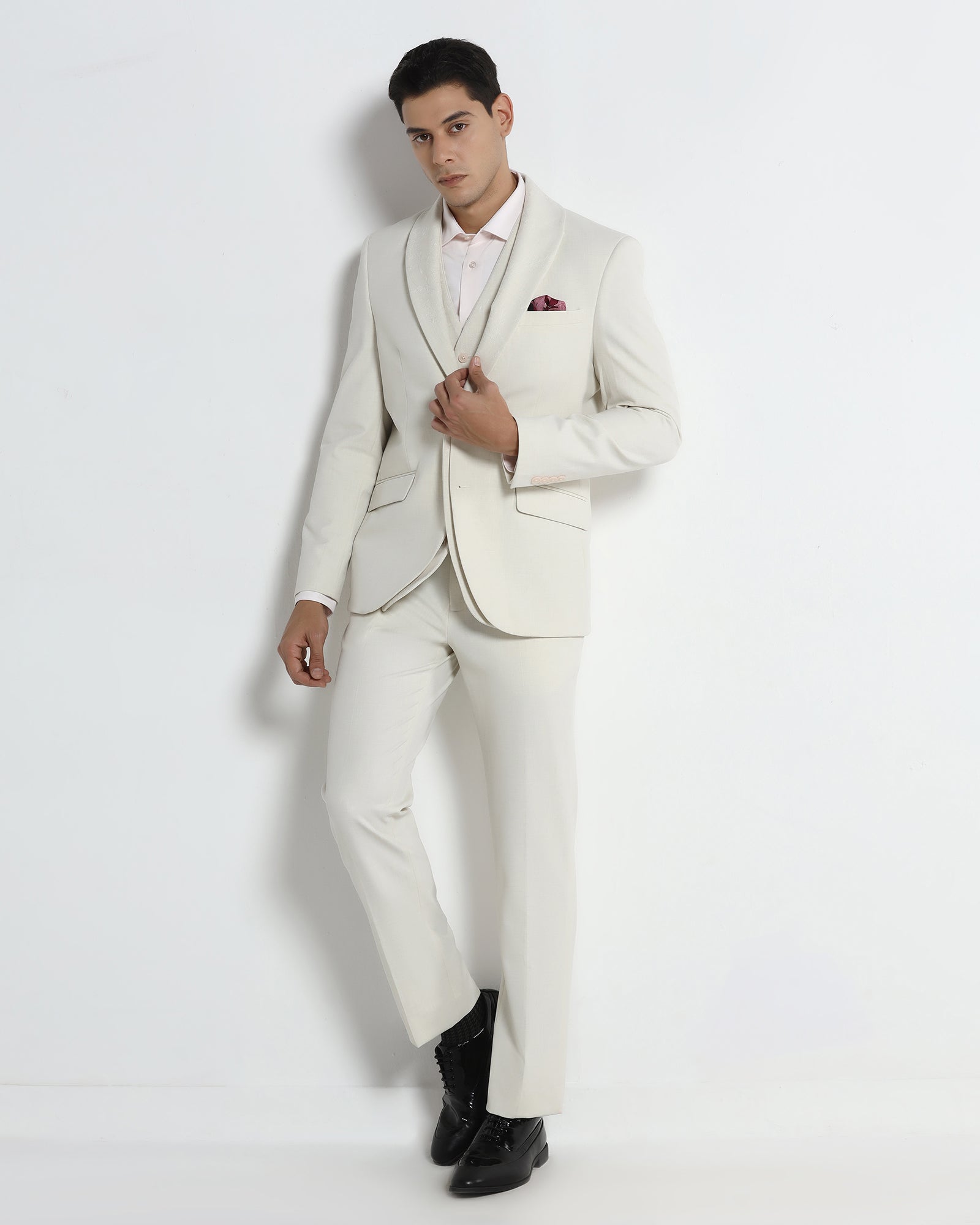 Cream Three Piece Solid Suit - Embro