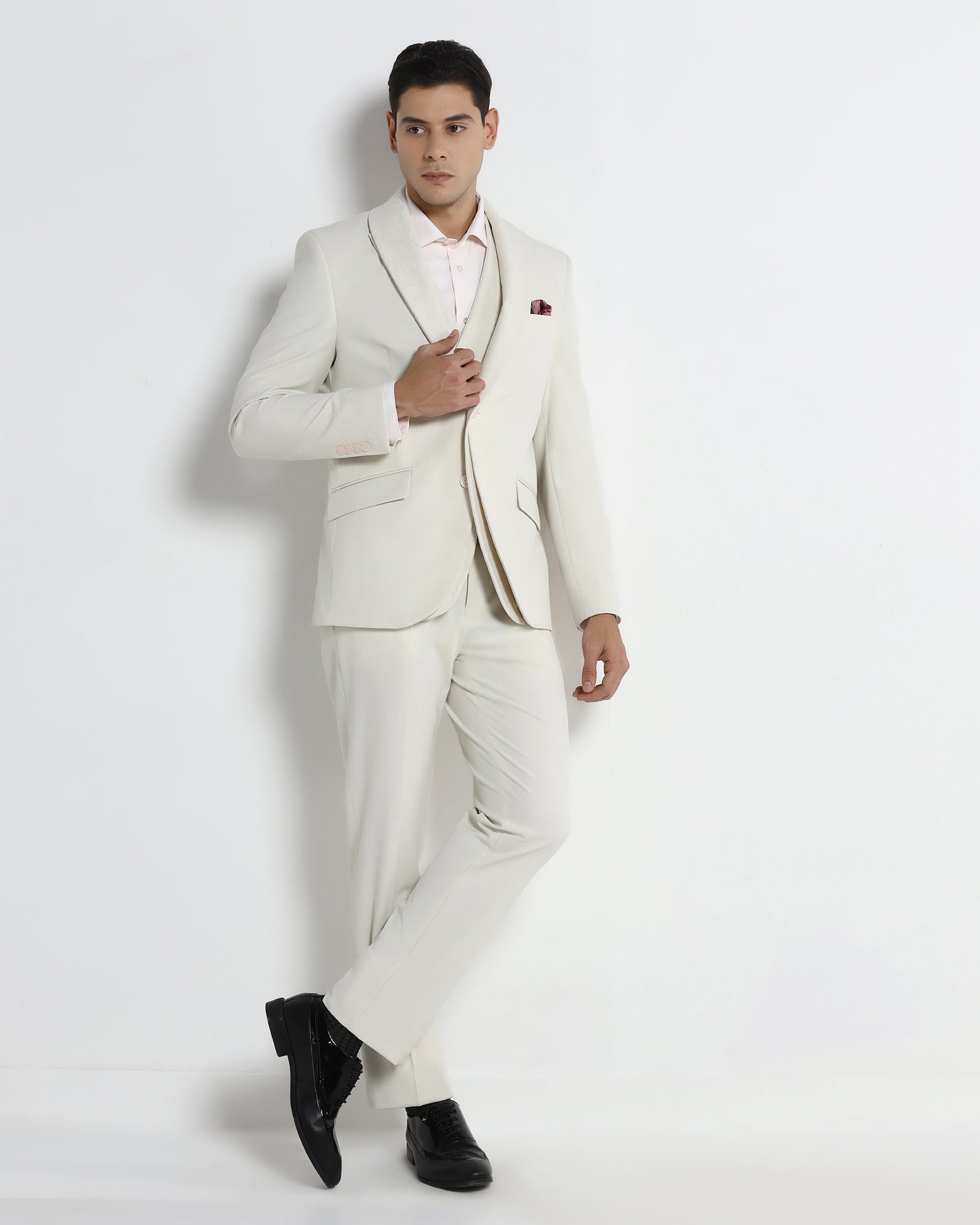 Cream Three Piece Solid Suit - Embro