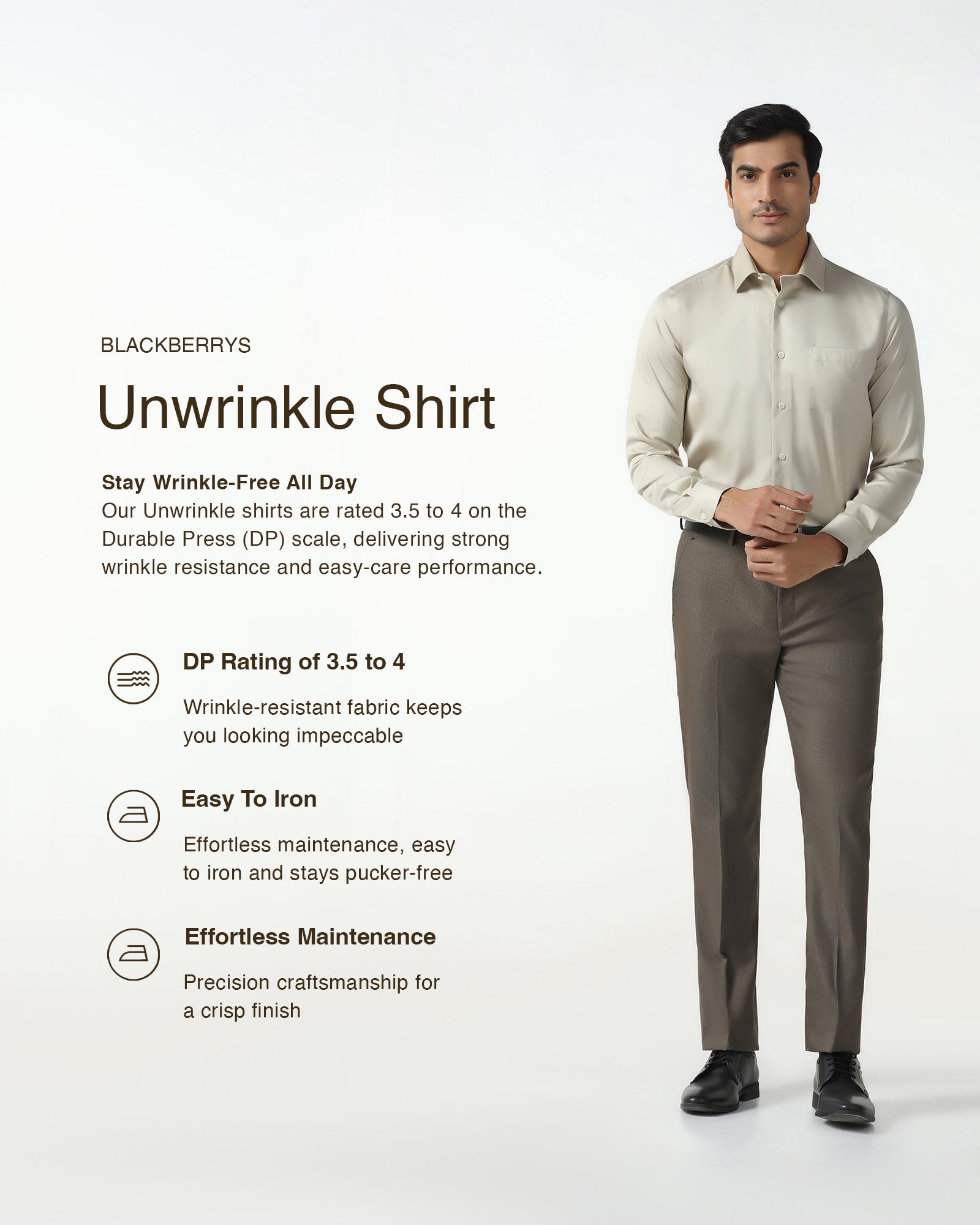 Cream Unwrinkle Solid Shirt - Sylvia