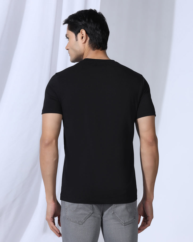 Crew Neck Black Printed T-Shirt - Gingko