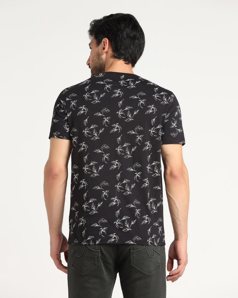 Crew Neck Black Printed T-Shirt - Kiwi