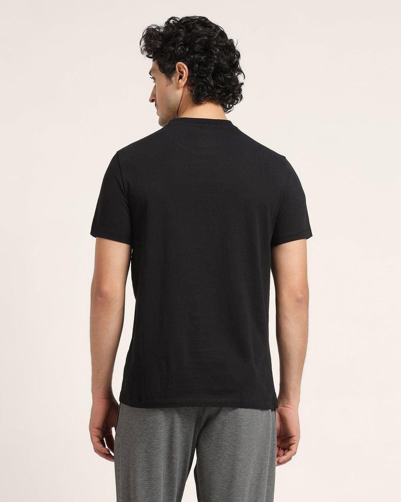 Crew Neck Black Solid T-Shirt - Waffle