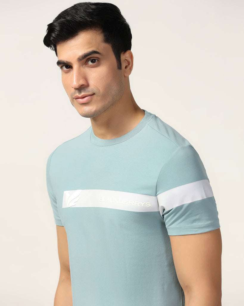 Crew Neck Blue Printed T-Shirt - Samuel