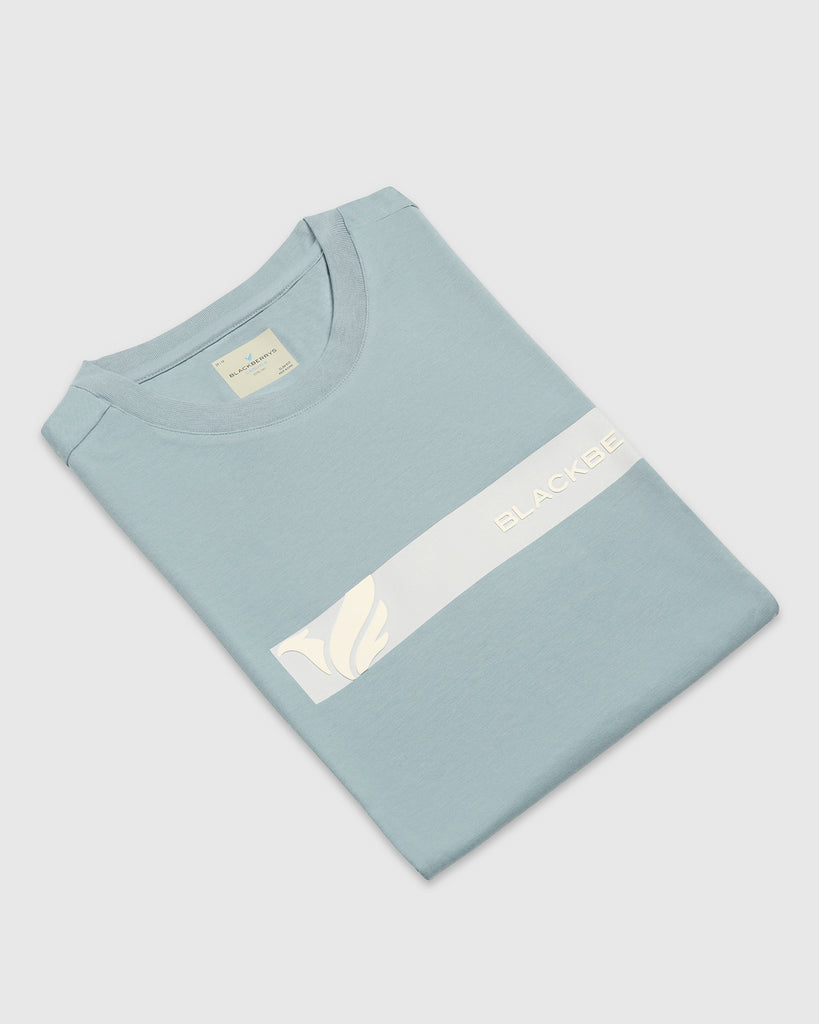 Crew Neck Blue Printed T-Shirt - Samuel