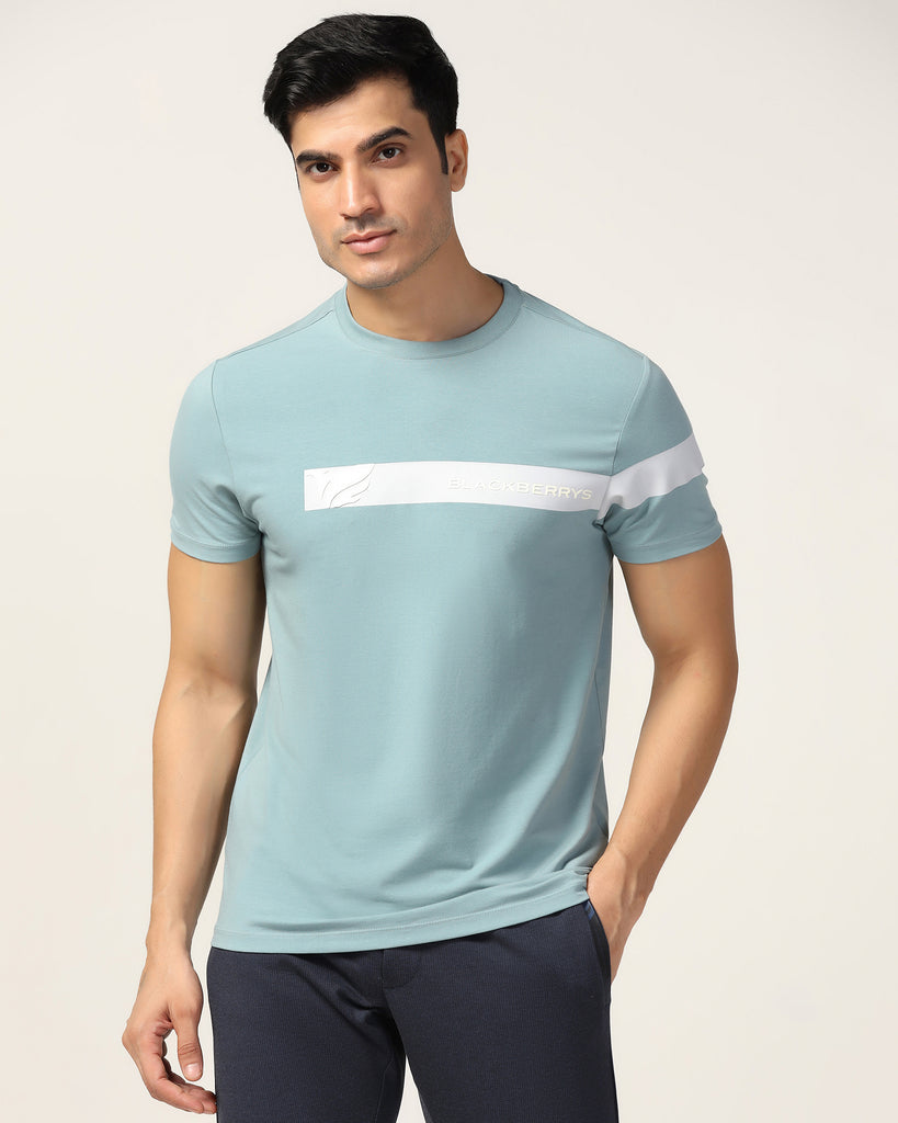 Crew Neck Blue Printed T-Shirt - Samuel