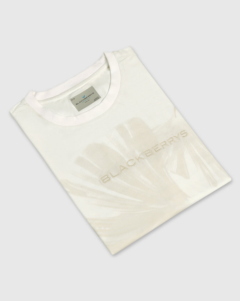 Crew Neck Off White Printed T-Shirt - Gingko