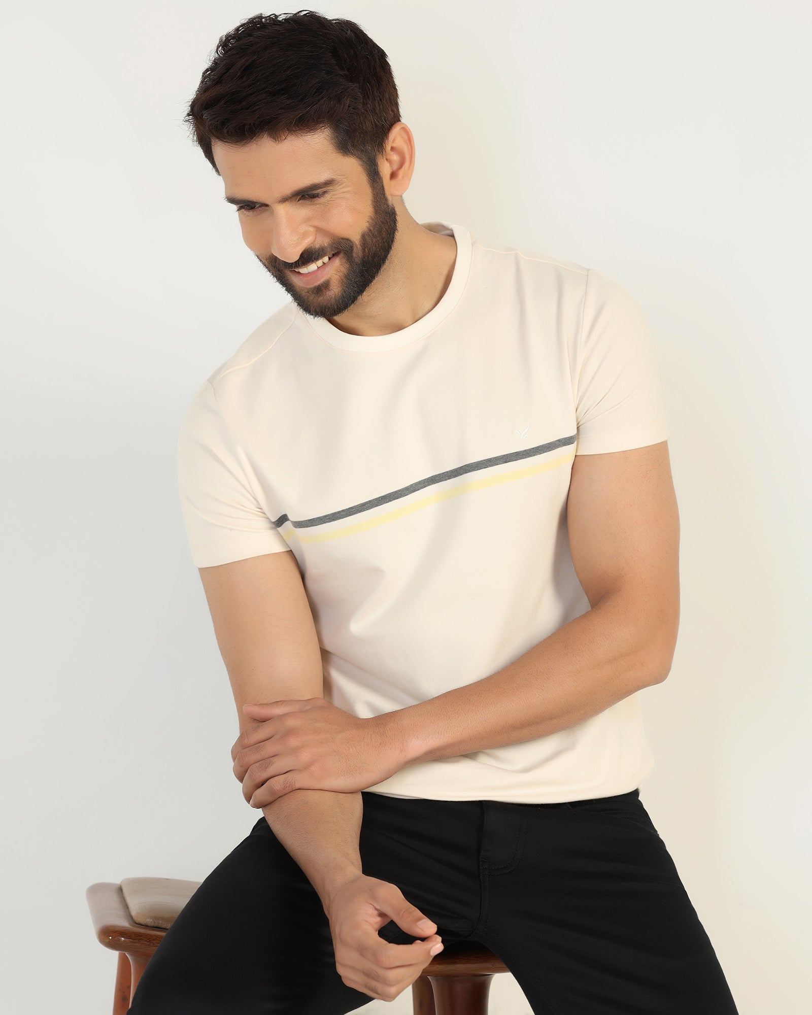 Crew Neck Powder Yellow Stripe T-Shirt - Lincoln