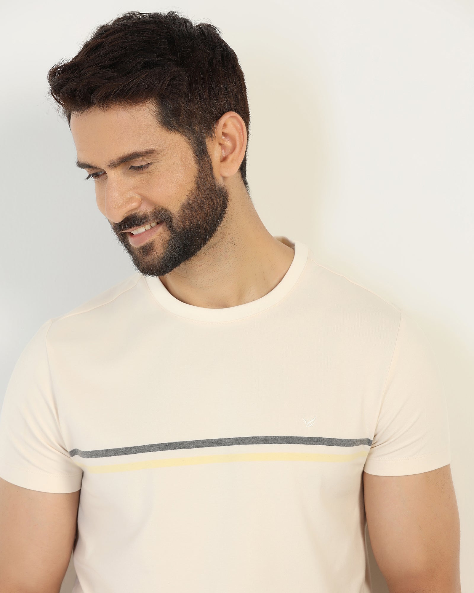 Crew Neck Powder Yellow Stripe T-Shirt - Lincoln
