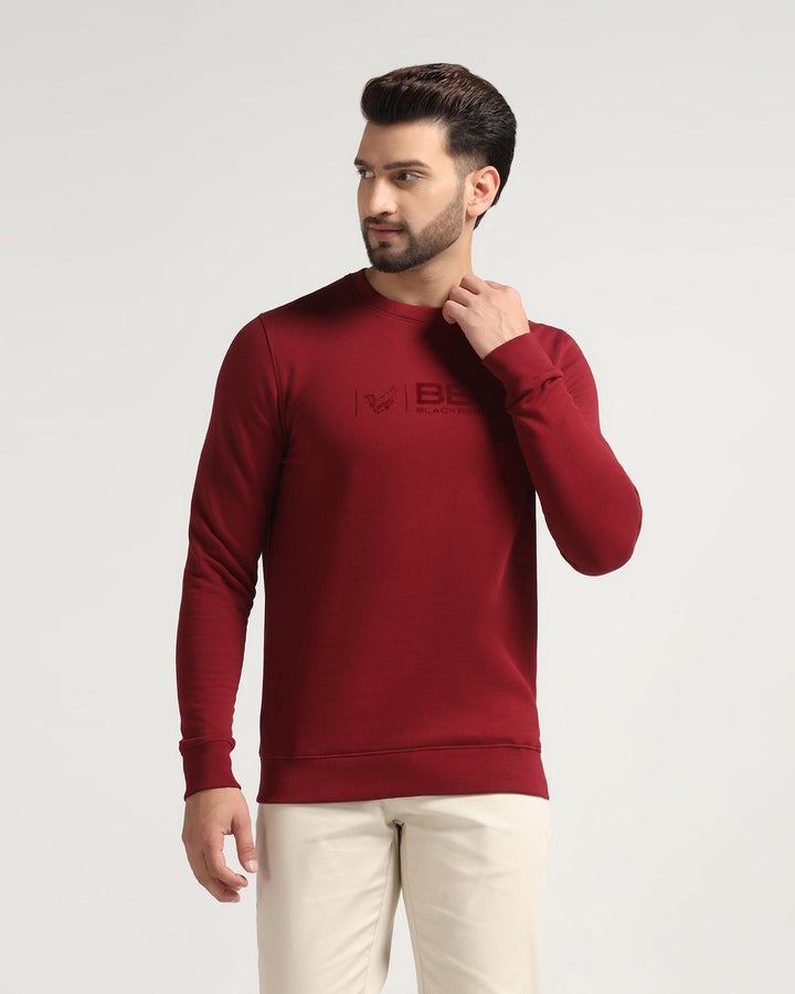 Crew Neck Maroon Solid Sweatshirt - Jame