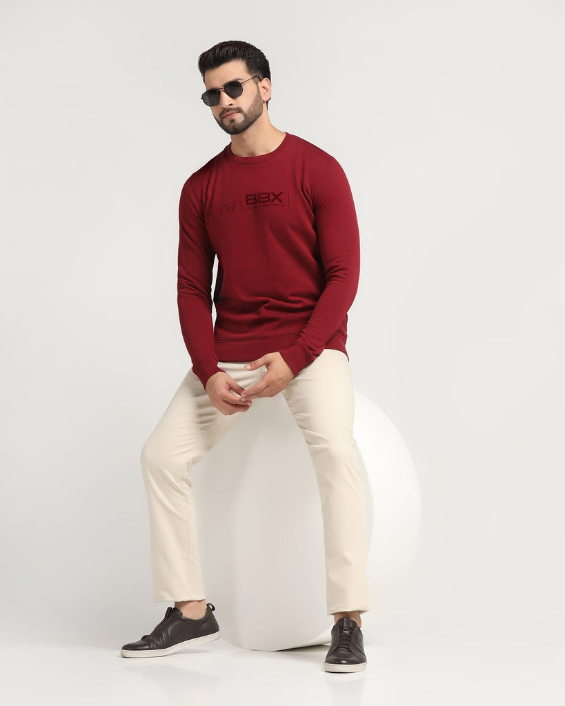 Crew Neck Maroon Solid Sweatshirt - Jame