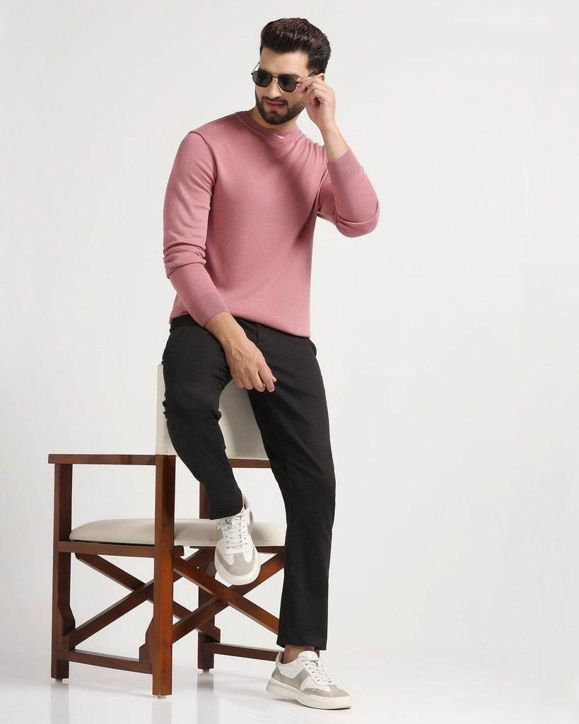 Crew Neck Dry Rose Solid Sweater - Newalex