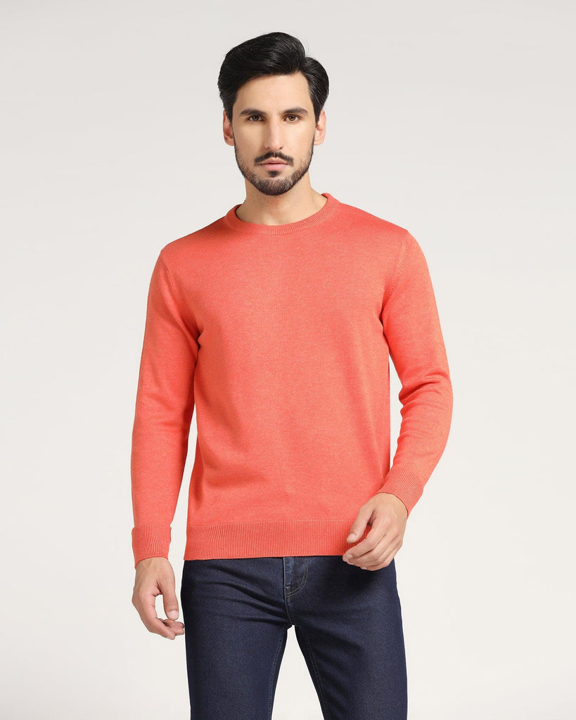 Crew Neck Orange Solid Sweater - Jolly