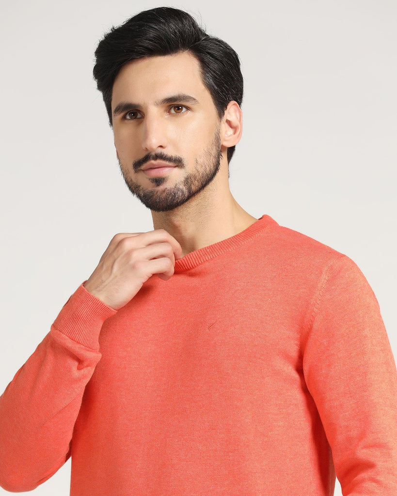 Crew Neck Orange Solid Sweater - Jolly