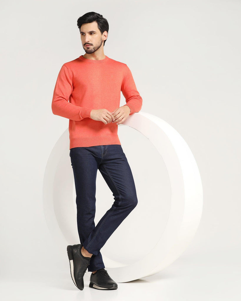 Crew Neck Orange Solid Sweater - Jolly