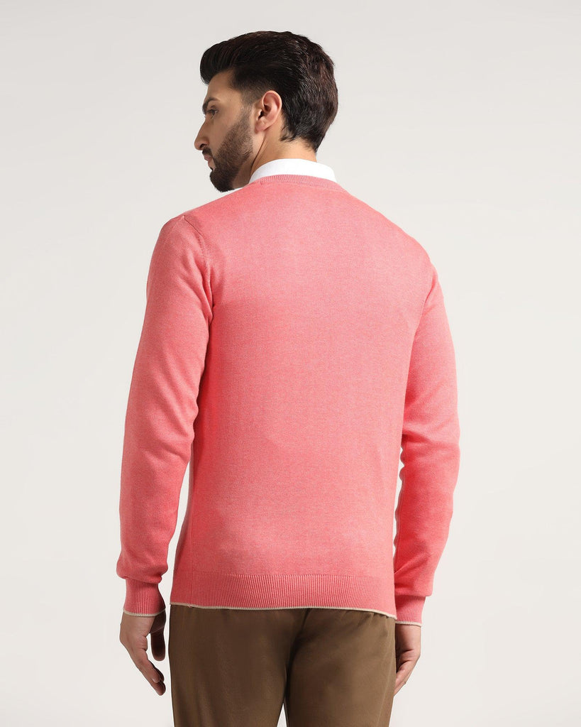 V-Neck Peach Echo Solid Sweater - Jolly