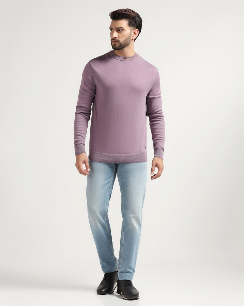Crew Neck Purple Solid Sweater - Newalex