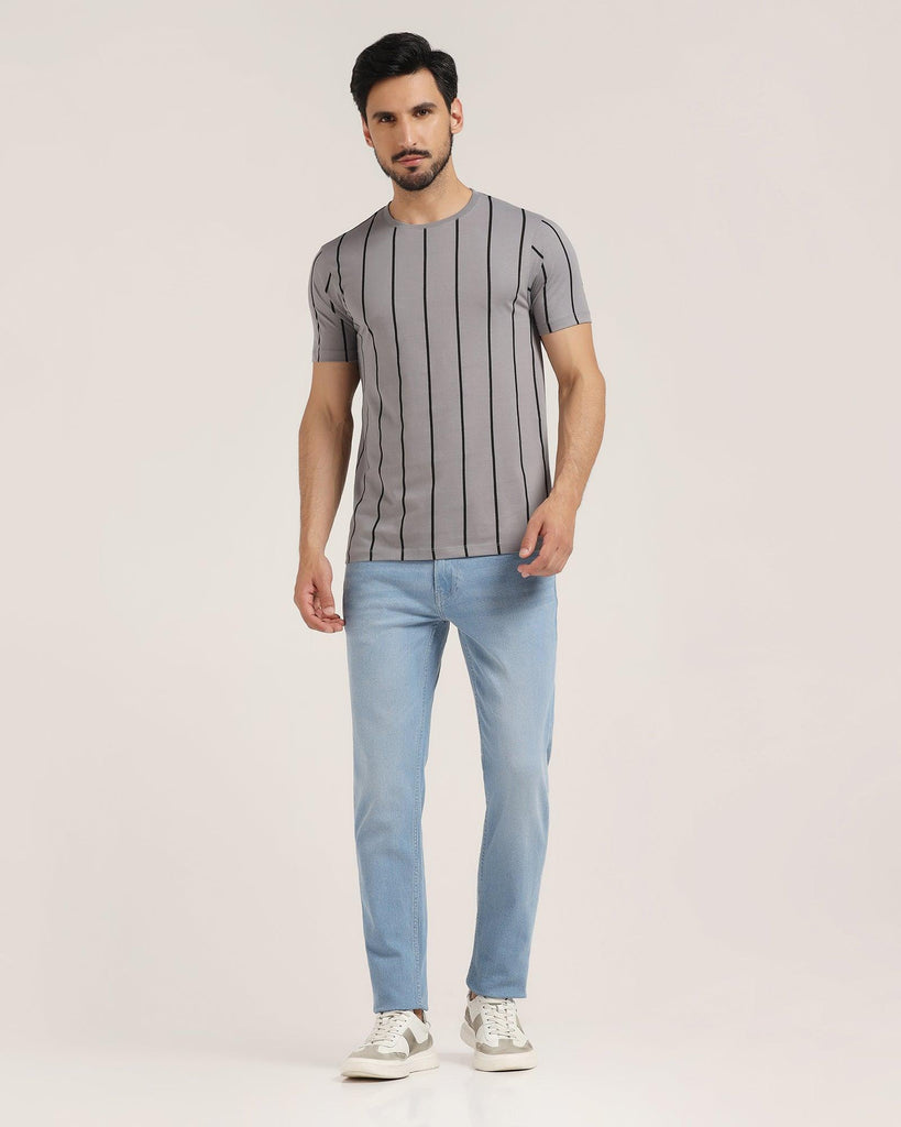 Crew Neck Taupe Grey Stripe T-Shirt - Ginger