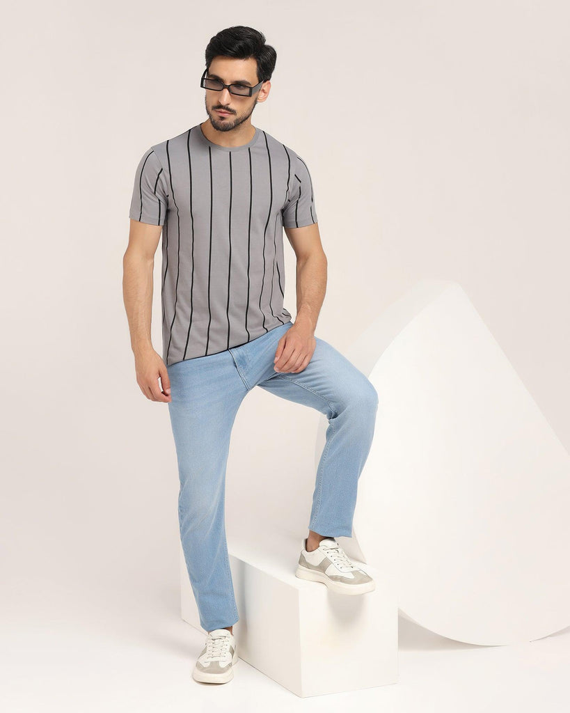 Crew Neck Taupe Grey Stripe T-Shirt - Ginger