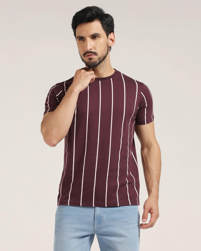 Crew Neck Wine Stripe T-Shirt - Ginger