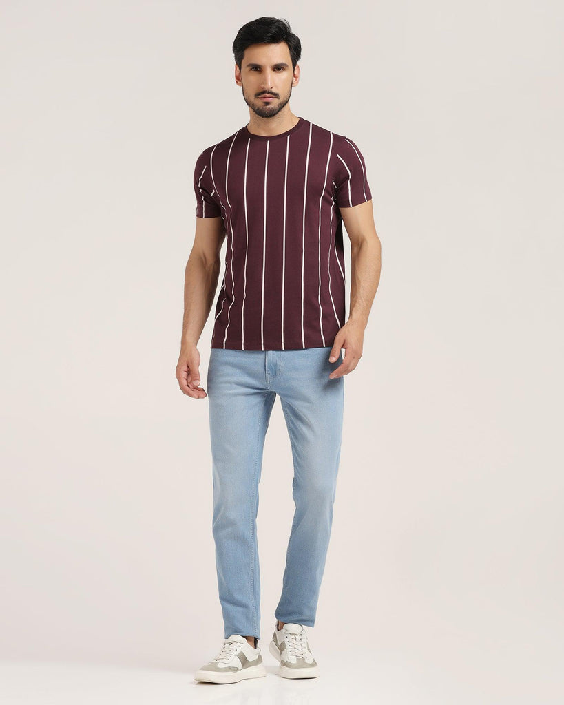 Crew Neck Wine Stripe T-Shirt - Ginger