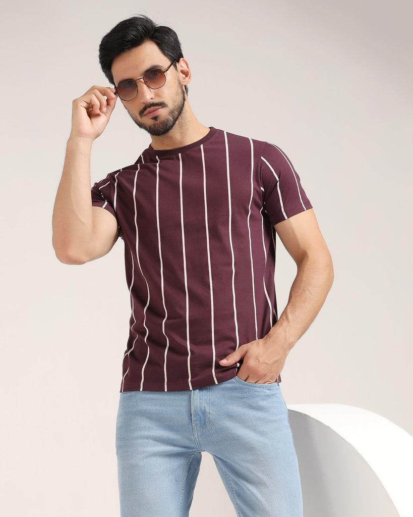 Crew Neck Wine Stripe T-Shirt - Ginger